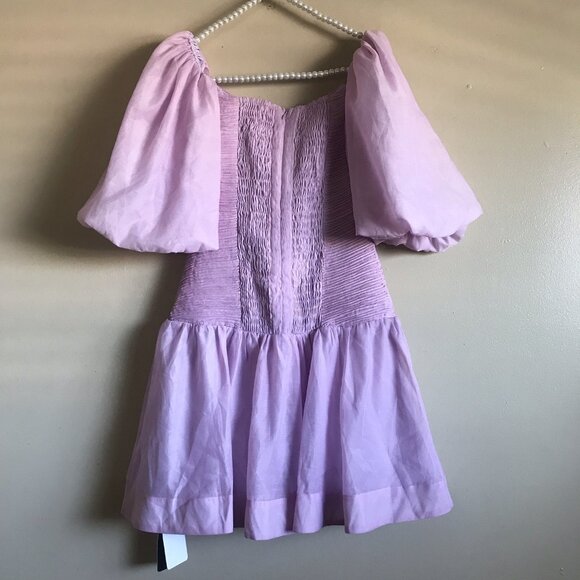 TWOTWINSTYLE V-Neck Ruched Cut Out Mini Puff Sleeve Dress Size Small Pink - Picture 3 of 8